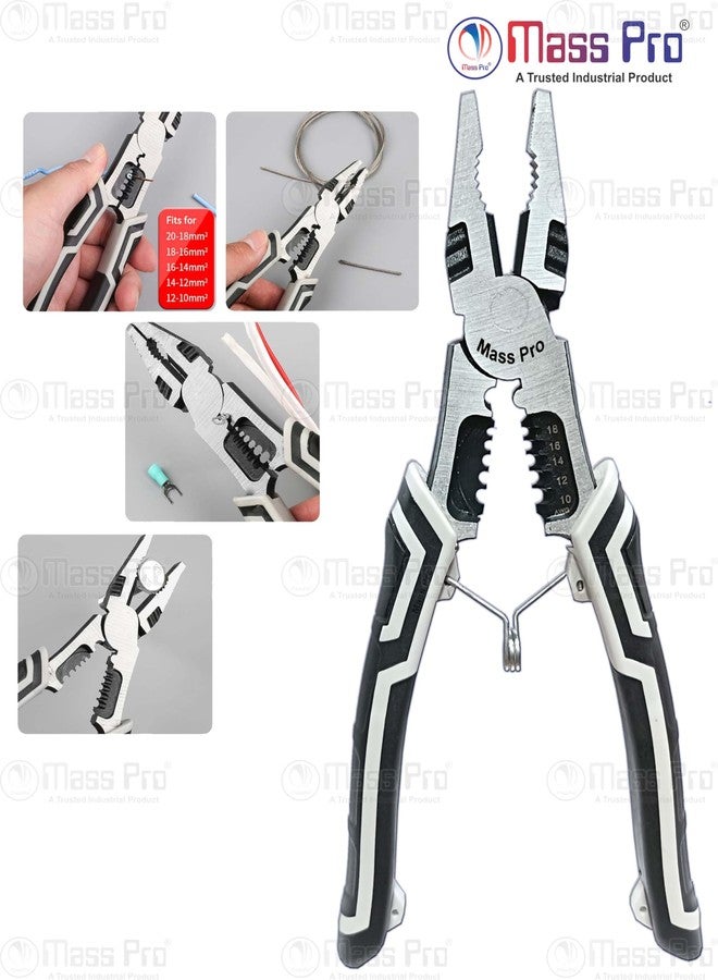Mass Pro Multipurpose Lineman Plier with Gripping Cutter Wrench Crimping & Wire Stripper Fuction | Multi Wire Cutter (Length - 8 inch) - Image 3
